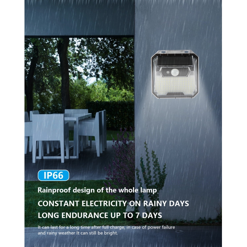 Soldrevet LED væglampe med sensor LED/3W/5,5V IP65 1200 mAh