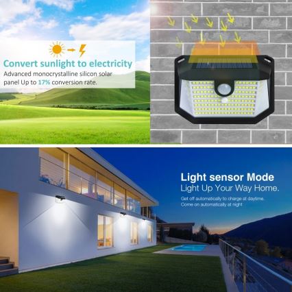Soldrevet LED væglampe med sensor LED/4W/5,5V IP65 1200 mAh
