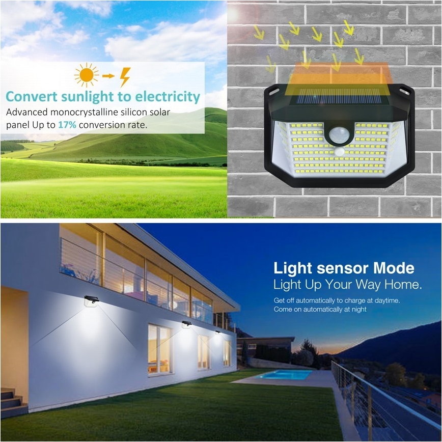 Soldrevet LED væglampe med sensor LED/4W/5,5V IP65 1200 mAh