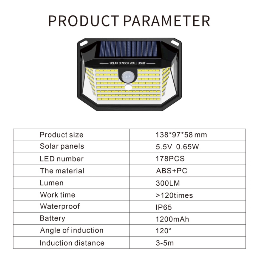Soldrevet LED væglampe med sensor LED/4W/5,5V IP65 1200 mAh