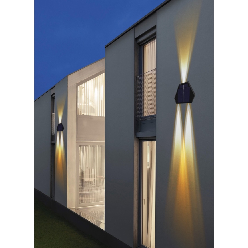 Soldrevet LED væglampe med sensor LED/2W/5V IP54 1300 mAh