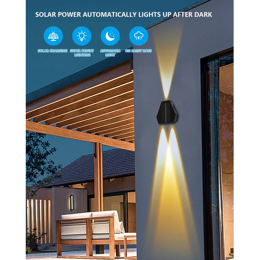 Soldrevet LED væglampe med sensor LED/2W/5V IP54 1300 mAh