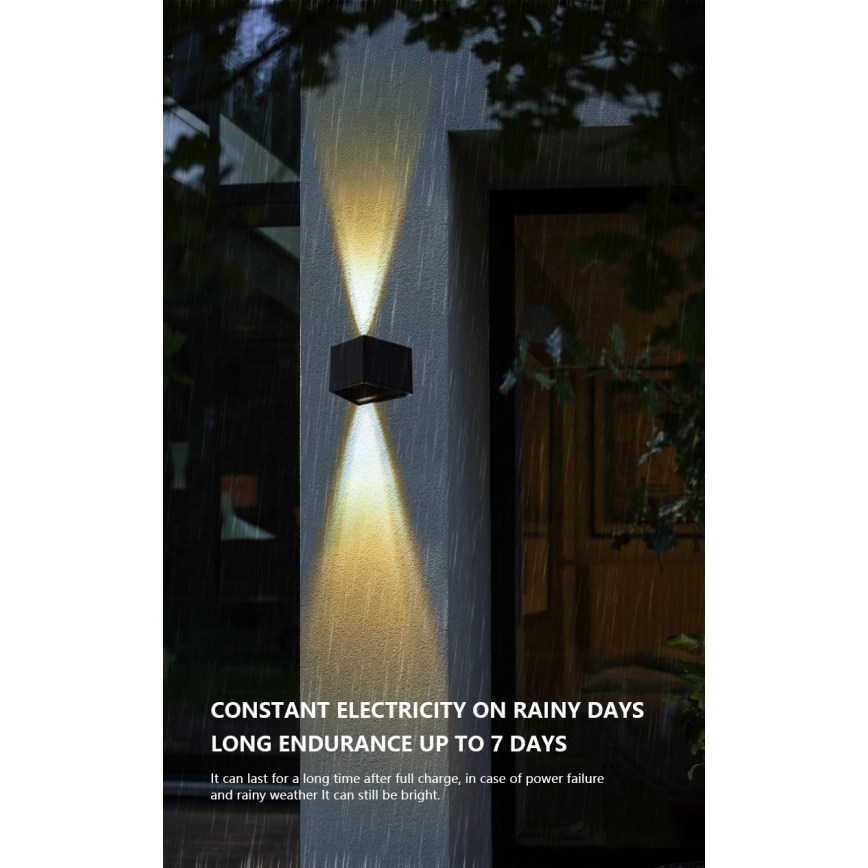 Soldrevet LED væglampe med sensor LED/2W/5V IP54 1300 mAh