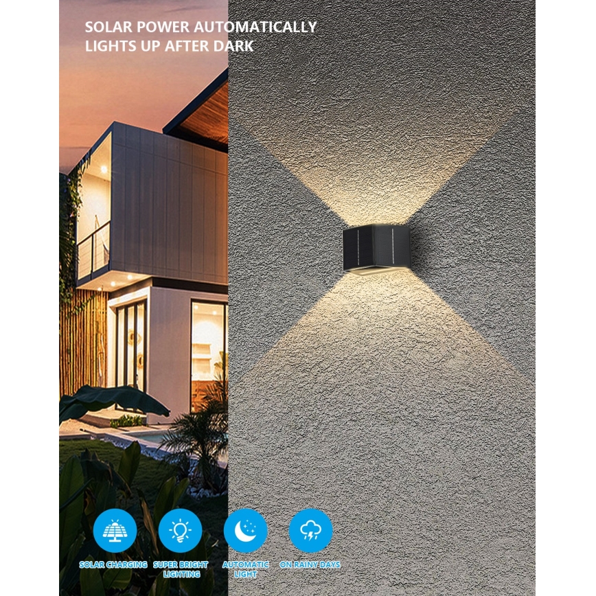Soldrevet LED væglampe med sensor LED/2W/5V IP54 1300 mAh