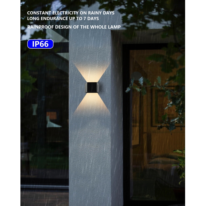 Soldrevet LED væglampe med sensor LED/2W/5V IP54 1300 mAh