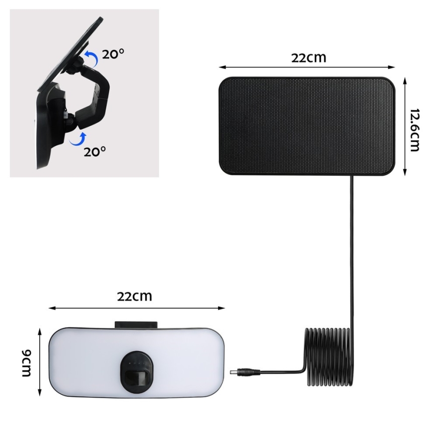 Soldrevet LED væglampe med sensor LED/13W/3,7V 4000K IP65 400 mAh