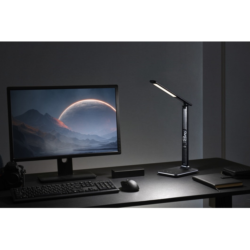 LED bordlampe m. display dæmpbar KINGFISHER LED/9W/230V/12V sort