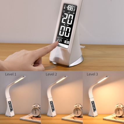 LED bordlampe med display dæmpbar LEATHER LED/7W/230V hvid