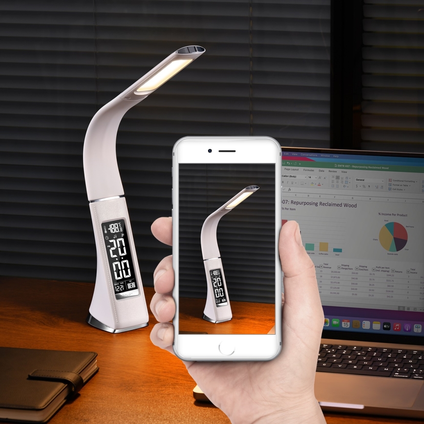 LED bordlampe med display dæmpbar LEATHER LED/7W/230V hvid
