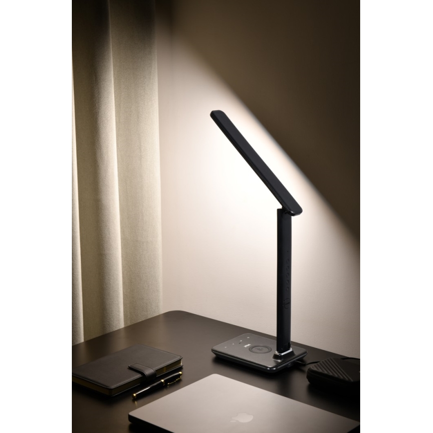 LED bordlampe m. trådløs opladning dæmpbar QI og USB KINGFISHER LED/8,5W/230V sort