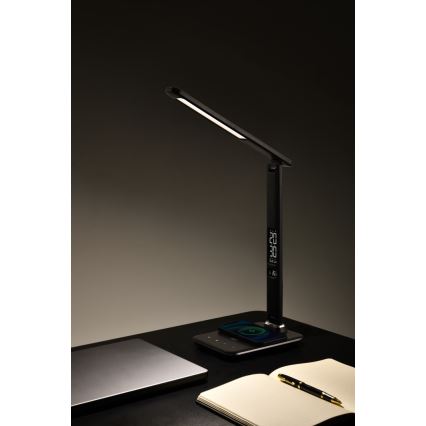 LED bordlampe m. trådløs opladning dæmpbar QI og USB KINGFISHER LED/8,5W/230V sort