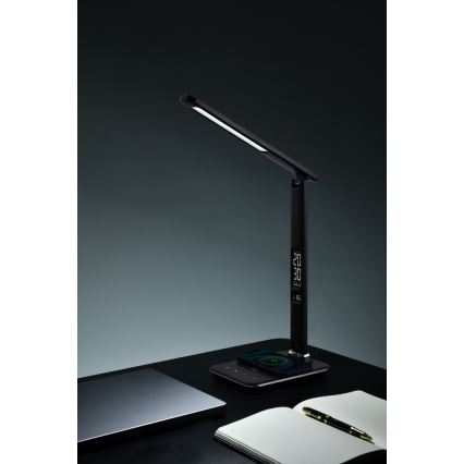 LED bordlampe m. trådløs opladning dæmpbar QI og USB KINGFISHER LED/8,5W/230V sort