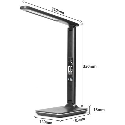 LED bordlampe m. trådløs opladning dæmpbar QI og USB KINGFISHER LED/8,5W/230V sort