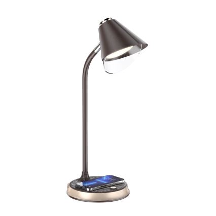 LED Dæmpbar bordlampe med trådløs opladning FINCH LED/9W/12/230V brun/guld