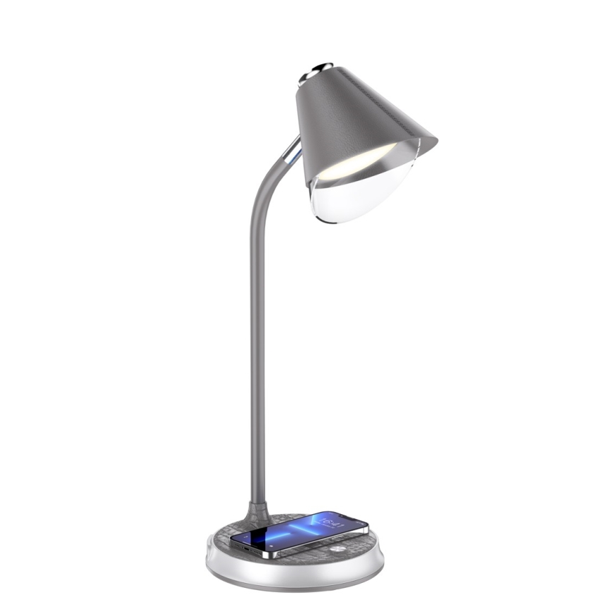 LED bordlampe m. trådløs opladning dæmpbar FINCH LED/9W/12/230V grå/skinnende krom