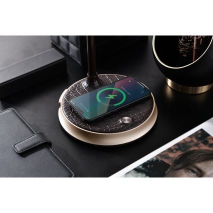 LED Dæmpbar bordlampe med trådløs opladning FINCH LED/9W/12/230V grå/skinnende krom