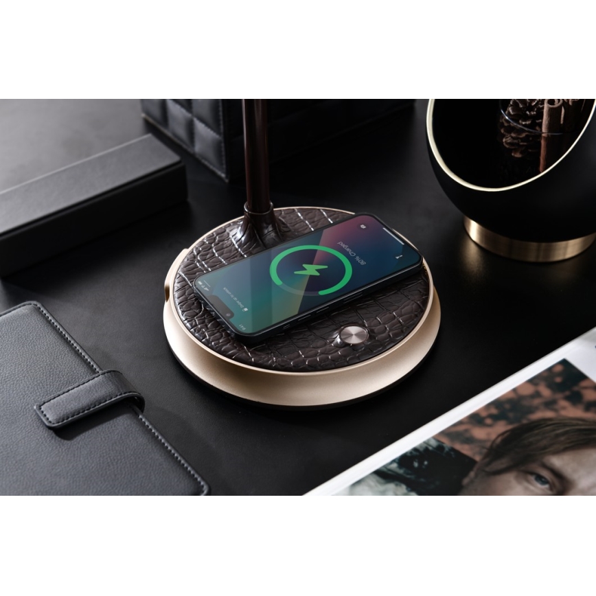 LED Dæmpbar bordlampe med trådløs opladning FINCH LED/9W/12/230V grå/skinnende krom