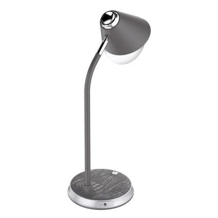 LED Dæmpbar bordlampe med trådløs opladning FINCH LED/9W/12/230V grå/skinnende krom