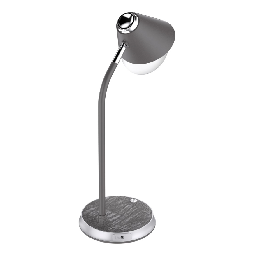 LED Dæmpbar bordlampe med trådløs opladning FINCH LED/9W/12/230V grå/skinnende krom