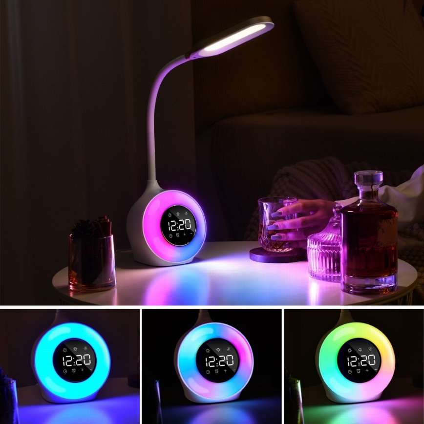 LED RGBW Bordlampe dæmpbar med vækkeur FALCON LED/10W/12V