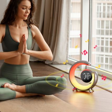 LED RGBW Dæmpbar bordlampe med vækkeur PEACOCK LED/20W/5V USB