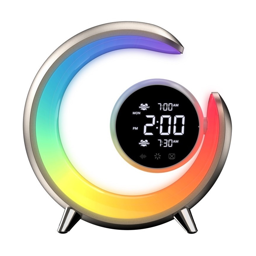 LED RGBW Dæmpbar bordlampe med vækkeur PEACOCK LED/20W/5V USB