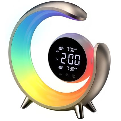 LED RGBW Dæmpbar bordlampe med vækkeur PEACOCK LED/20W/5V USB