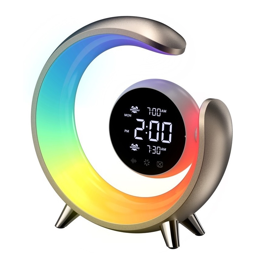 LED RGBW Dæmpbar bordlampe med vækkeur PEACOCK LED/20W/5V USB