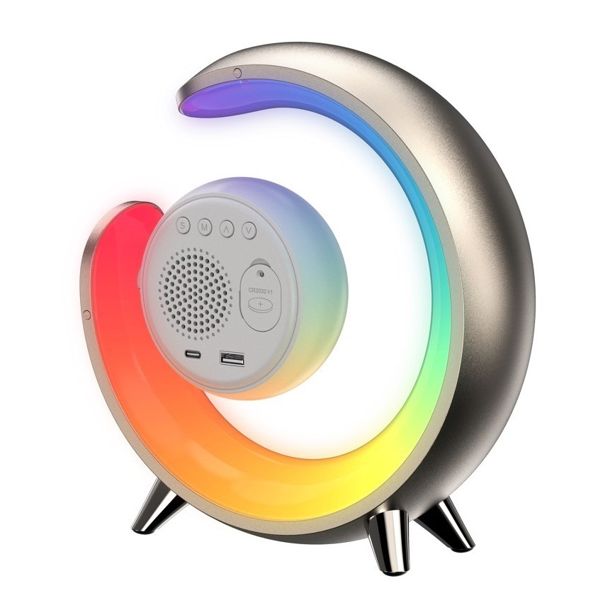 LED RGBW Dæmpbar bordlampe med vækkeur PEACOCK LED/20W/5V USB