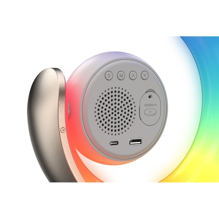 LED RGBW Dæmpbar bordlampe med vækkeur PEACOCK LED/20W/5V USB