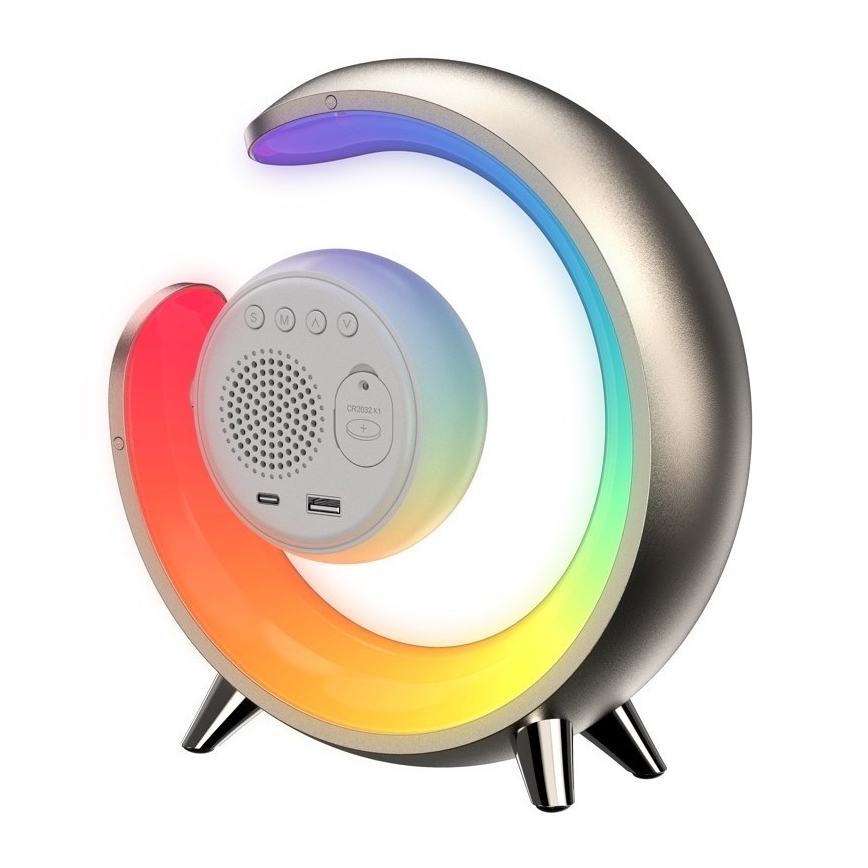 LED RGBW Dæmpbar bordlampe med vækkeur PEACOCK LED/20W/5V USB