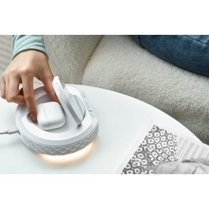 Vækkeur med LCD-display og trådløs Qi oplader 27W/9V 220 mAh hvid