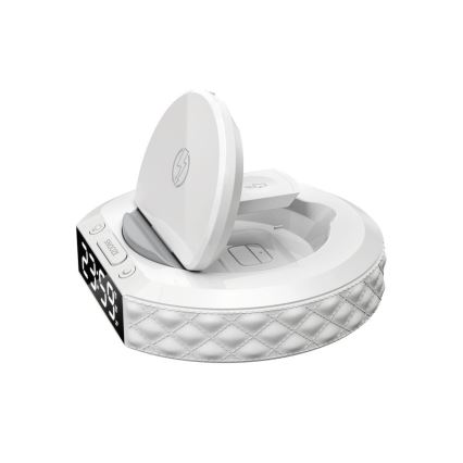 Vækkeur med LCD-display og trådløs Qi oplader 27W/9V 220 mAh hvid
