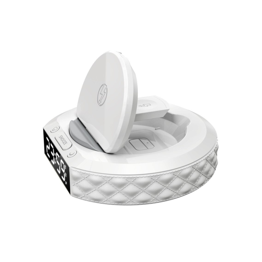 Vækkeur med LCD-display og trådløs Qi oplader 27W/9V 220 mAh hvid