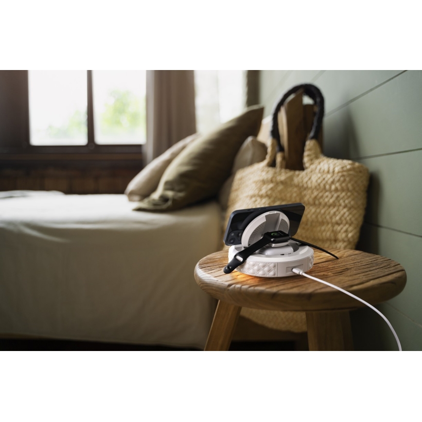 Vækkeur med LCD-skærm og trådløs Qi-oplader 27W/9V 220 mAh hvid