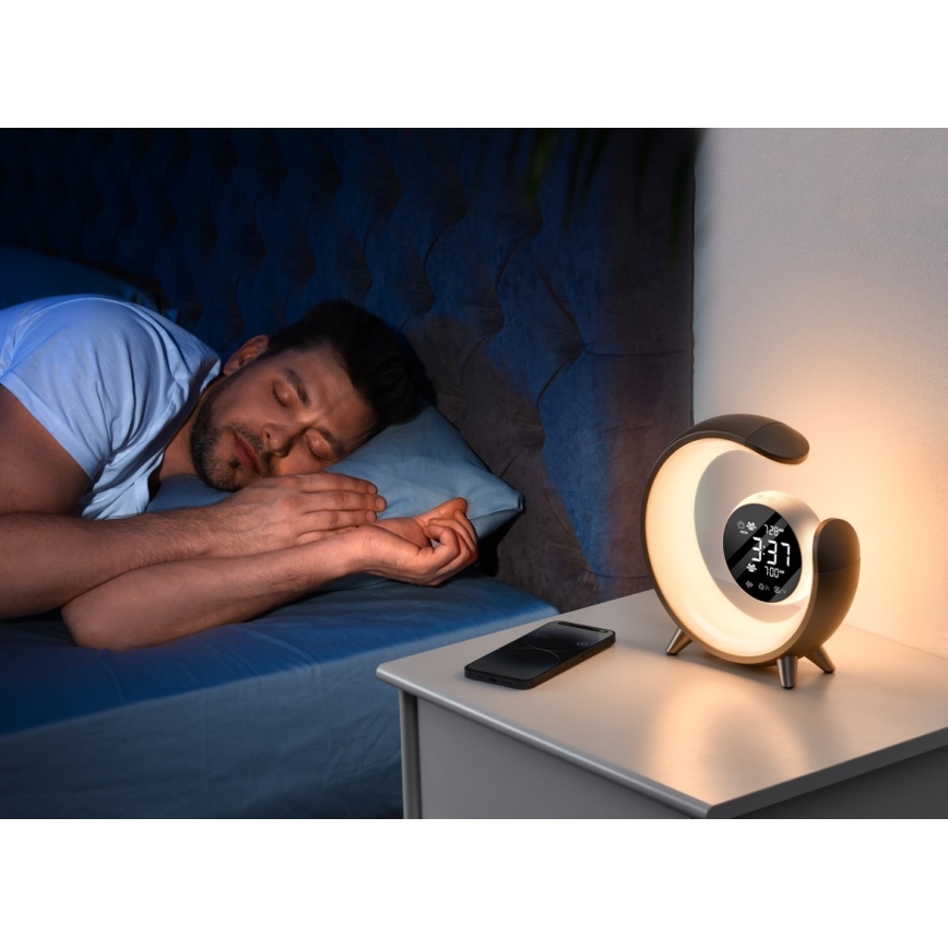 LED bordlampe m. RGBW-farver m. vækkeur dæmpbar LED/20W/5V USB sølvfarvet