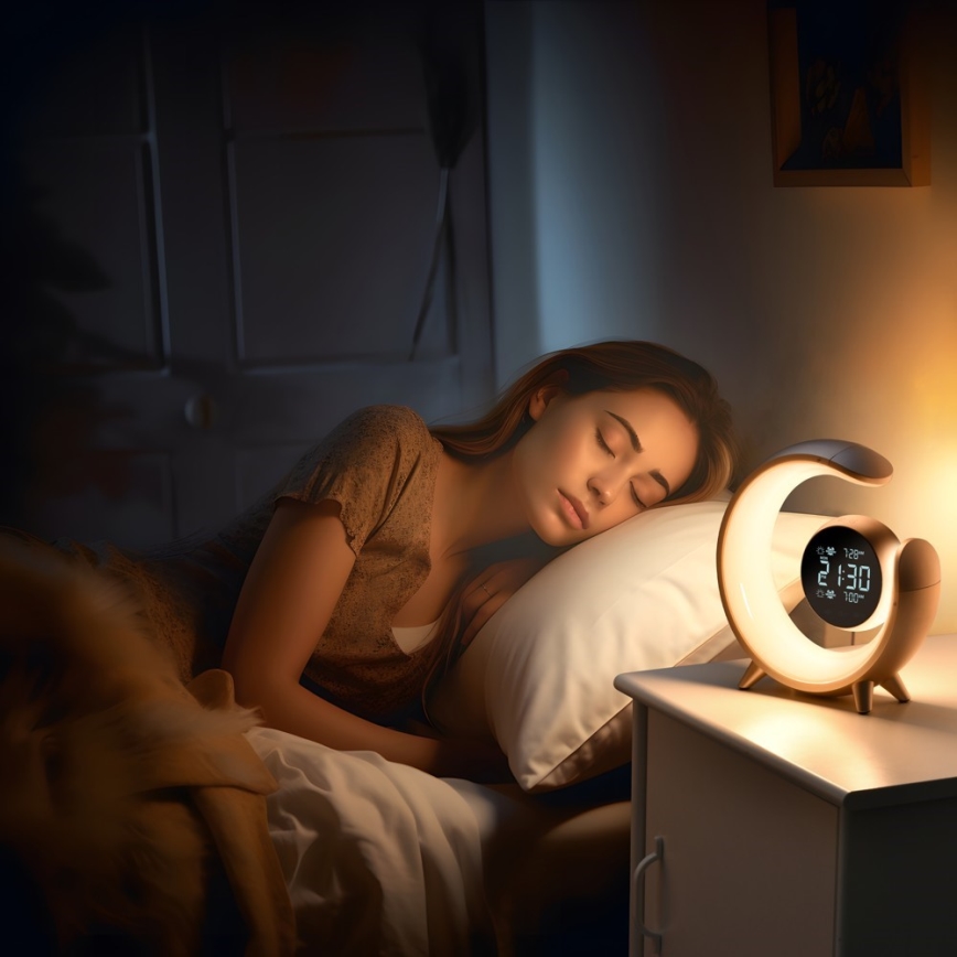 LED bordlampe m. RGBW-farver m. vækkeur dæmpbar LED/20W/5V USB sølvfarvet