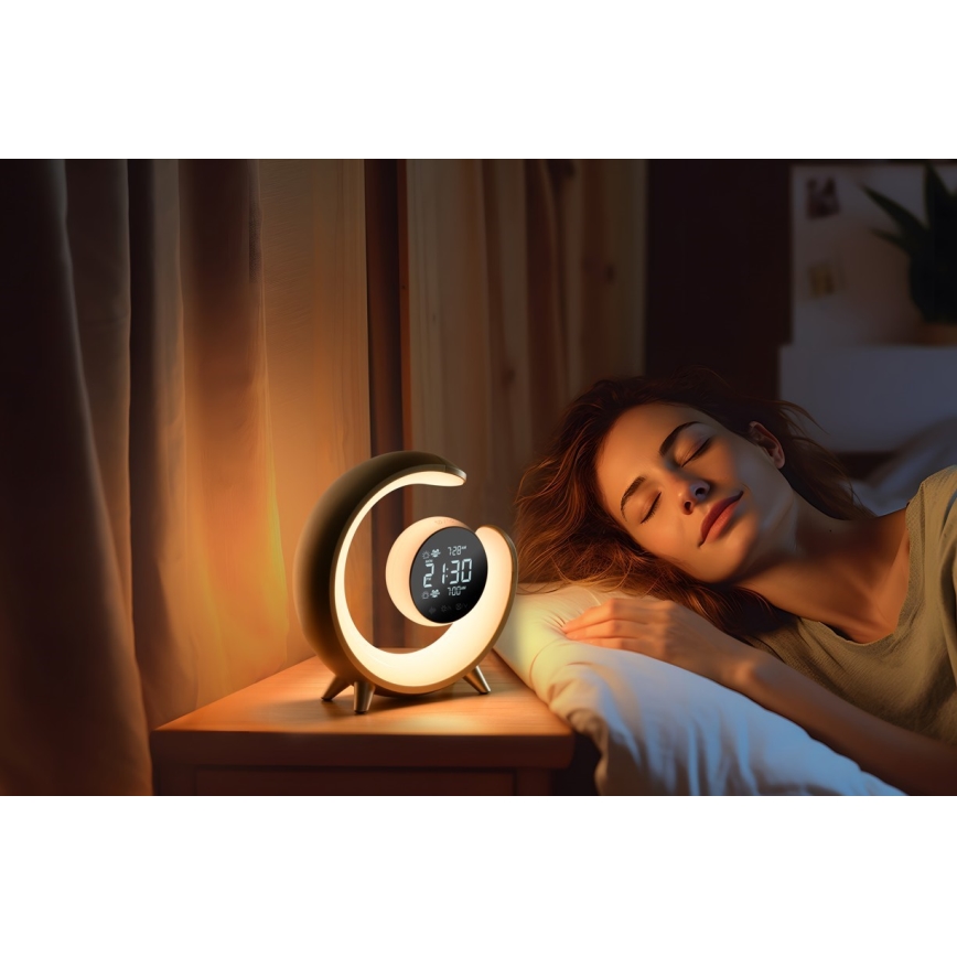 LED bordlampe m. RGBW-farver m. vækkeur dæmpbar LED/20W/5V USB sølvfarvet