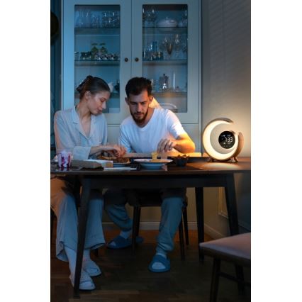 LED bordlampe m. RGBW-farver m. vækkeur dæmpbar LED/20W/5V USB sølvfarvet