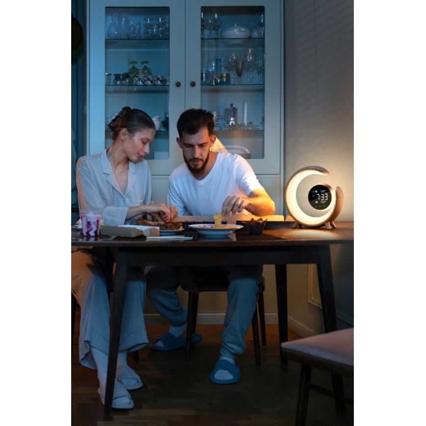 LED bordlampe m. RGBW-farver m. vækkeur dæmpbar LED/20W/5V USB sølvfarvet