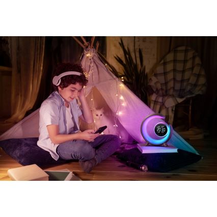 LED bordlampe m. RGBW-farver m. vækkeur dæmpbar LED/20W/5V USB sølvfarvet