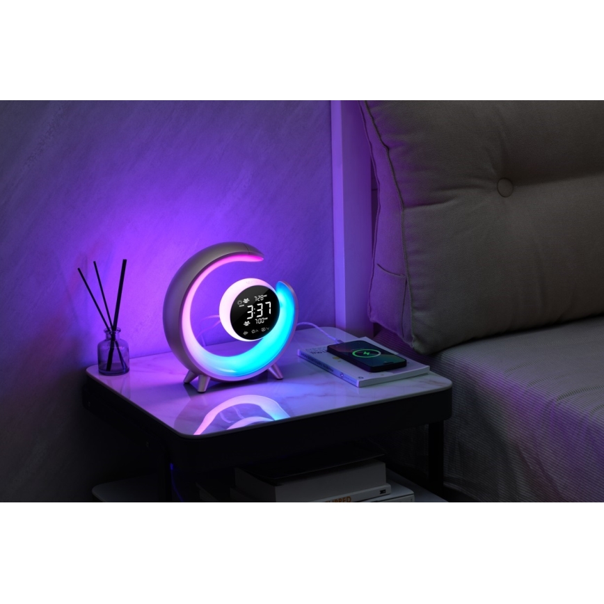 LED bordlampe m. RGBW-farver m. vækkeur dæmpbar LED/20W/5V USB sølvfarvet