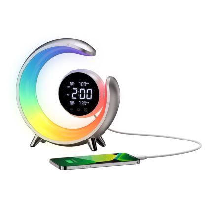 LED bordlampe m. RGBW-farver m. vækkeur dæmpbar LED/20W/5V USB sølvfarvet