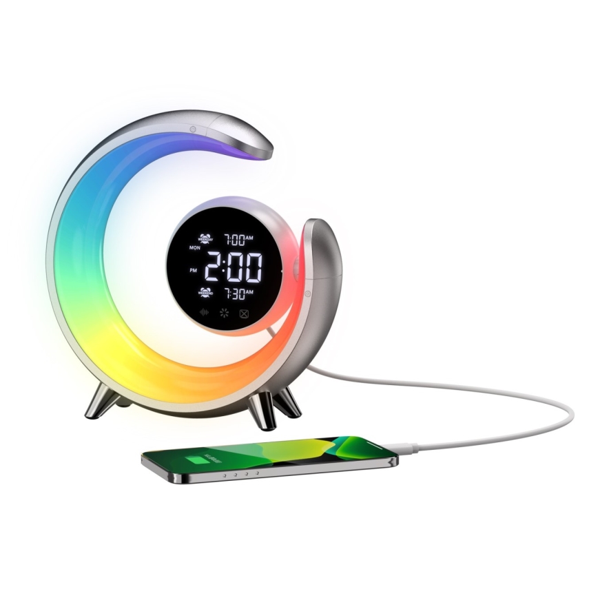 LED bordlampe m. RGBW-farver m. vækkeur dæmpbar LED/20W/5V USB sølvfarvet