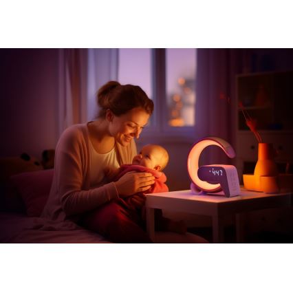 LED RGB Bordlampe dæmpbar med vækkeur og Qi opladning 30W/230V guldfarvet