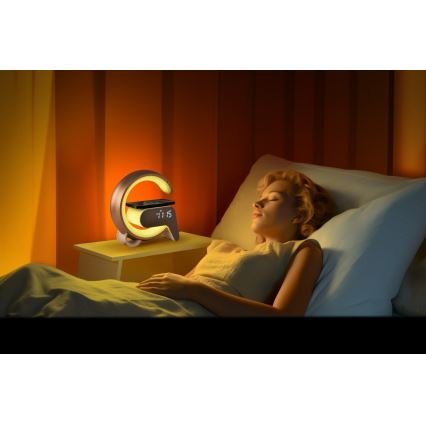 LED RGB Bordlampe dæmpbar med vækkeur og Qi opladning 30W/230V guldfarvet