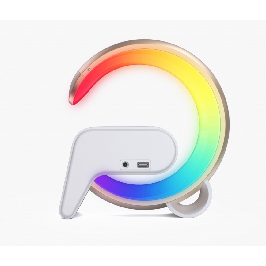 LED RGB Bordlampe dæmpbar med vækkeur og Qi opladning 30W/230V guldfarvet