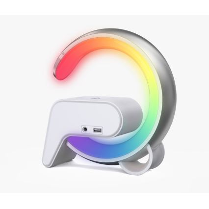 LED RGB Bordlampe dæmpbar med vækkeur og Qi opladning 30W/230V sølvfarvet