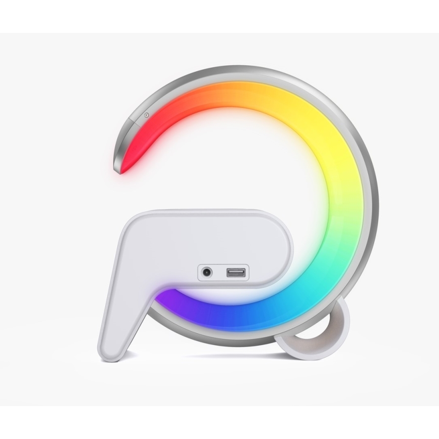 LED RGB Bordlampe dæmpbar med vækkeur og Qi opladning 30W/230V sølvfarvet