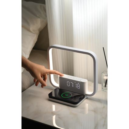 LED bordlampe dæmpbar med vækkeur og Qi opladning LED/18W/230V hvid